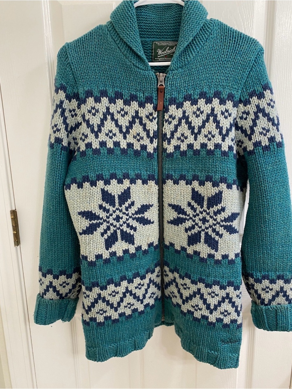 Woolrich 100% Lambswool Fair Isle Nordic Full Zip Sweater Jacket Women’s S